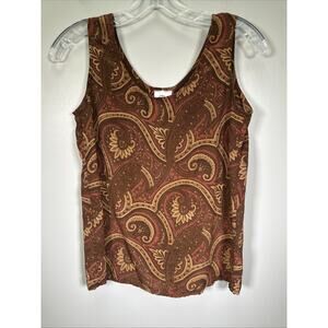 VTG Gantos Tank Top 4 Silver Brown Red Paisley Print 100%‎ Silk Y2K Preppy